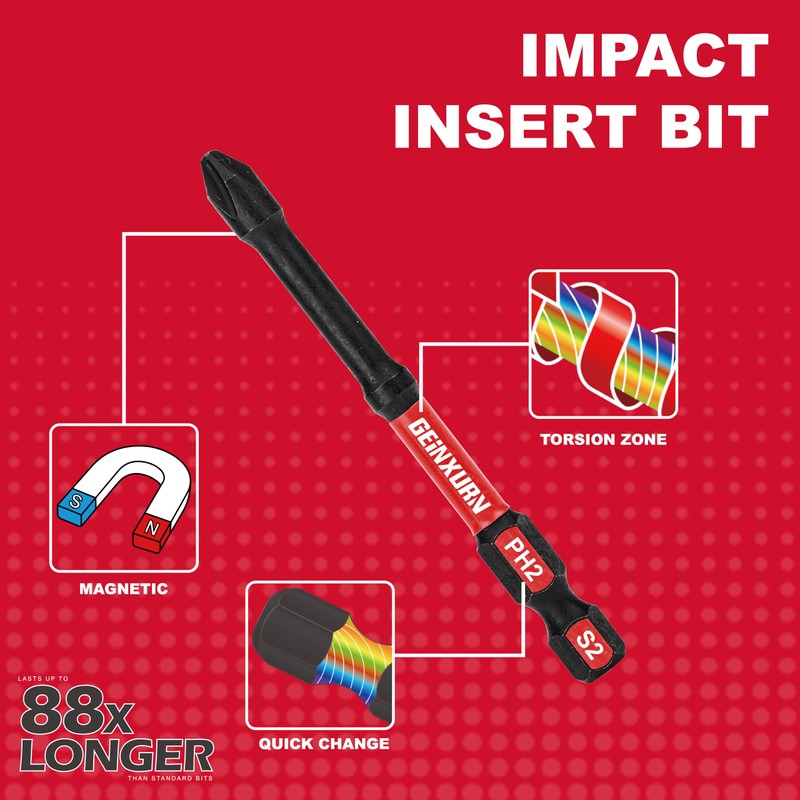 Geinxurn Impact Tough #2 Phillips 3 in. D2 Steel Long