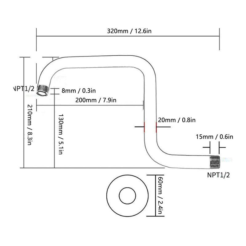 Shower Extension Arm Stainless Steel High Rise Shower Arm with