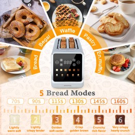 Long Slot Toaster 4 Slice, Touch Screen LED Display, 1.5” Extra Wide Slots for Thick Bread & Bagels, Countdown Timer, Memory Function, Dual Independent Control, 6 Shade Settings, Stainless Steel