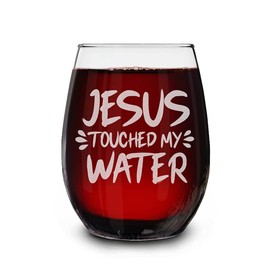 shop4ever Jesus Touched My Water Engraved Stemless Wine Glass Funny Jesus Wine Glass