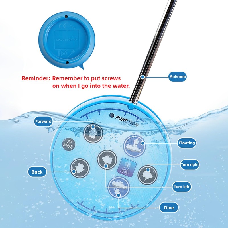 Mini RC Submarine Waterproof Remote Control Boat Underwater Diving Fish