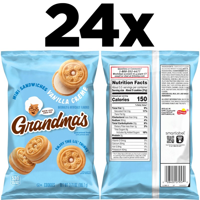 Grandma’s Mini Cookies, Vanilla Sandwich Crème Cookies, 3.71 oz Cookie
