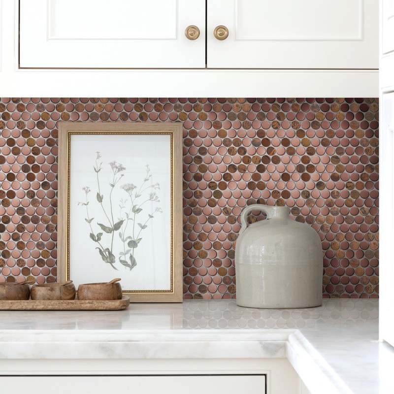 Blujellyfish Copper Penny Round Tile Wall Backsplash Accents Penny Round