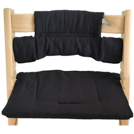 Kadem® Seat Cushion 100% Organic Cotton Classic Cushion Seat Cover High Chair Cushion 2-Piece Suitable for Stokke Tripp Trapp High Chair Machine Washable Easy Quick Attachment Black
