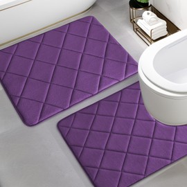 YIHOUSE Memory Foam Bathroom Rugs Set, Ultra Soft Bath Mats for Bathroom Floor Set of 2, Bathroom Rug with Toilet Rugs U Shaped for Bath Room, Shower, Purple