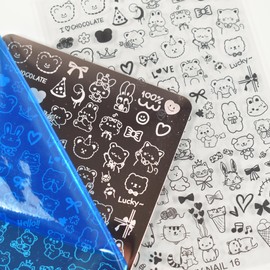 LIFOOST Nail Stamping Plate Love Cat Rabbit Heart Panda Bows Pattern Template Plates for Stamping Cute Image Nail Transfer Templates