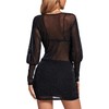 Rooscier Women's Sheer Mesh Glitter Wrap V Neck Long Sleeve