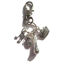SIX musical themed charm bag clip keyring gift, musical theatre lover birthday Xmas present party favors, six queens novelty gift
