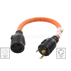 AC WORKS Generator to Transfer Switch L14-30 Inlet Box Adapter (L5-30 30Amp 3-Prong to L14-30-Flexible)