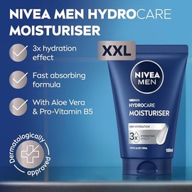 NIVEA MEN Hydrocare Facial Moisturiser XXL (100ml), Men’s Daily Face Cream, Moisturiser for Men with Aloe Vera and Pro-Vitamin B5, for Dry and Sensitive Skin