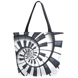 Chic Extra Large Shoulder Grocery Tote Bag, 3d Chic Music Piano Keyboard Spiral Pattern Canvas Reusable Handle Bags for Men Women Gym Weekender Picnic Beach Travel Home Storage Market Shopping