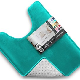 Clara Clark Bathroom Rugs, Velvet Memory Foam Bath Mat, Non-Slip, Machine Washable Bath Rugs - Dries Quickly, Ultra Soft Plush Bath Mats for Bathroom, 20 x 24, Teal Blue