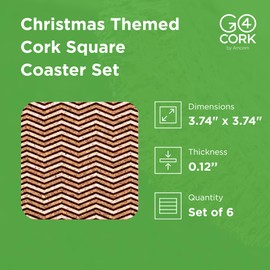 Go4Cork Christmas Themed Cork Square Coaster Set of 6-95x3mm (3.74"x0.12") | Heat Resistant, Reusable & Easy to Clean | Ideal for Festive Beverages & Seasonal Decor