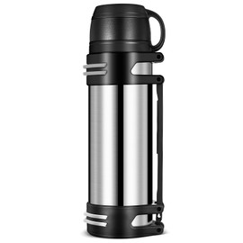 Hangrow Vakuum Isolierflasche 1.5L, Große Kapazität Edelstahl Vakuum Isolierflasche für Heißgetränke + Kaffeetassendeckel mit Griff, Reiseflasche Getränkeflaschen Essen Suppe Flasche