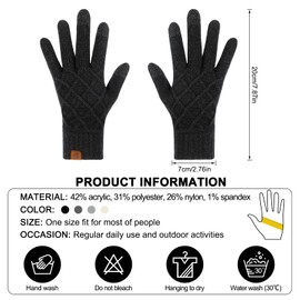 AYPOW Women's Winter Thermal Knitted Gloves, Fashionable Slouchy Touchscreen Gloves with Fleece Lining, Warm Stretchy Gloves, Daily Outdoor Activities, Winter Gloves, Gift for Women, lightgrey