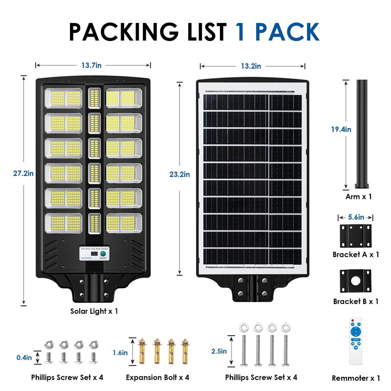 9000W Solar Street Light Outdoor Dusk to Dawn, Large Solar