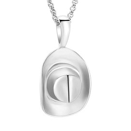 Cowboy Hat Cremation Urn Pendant Necklace for Ashes Stainless Steel Memorial Ash Urn Jewellery for Women Men, Stainless Steel, No Gemstone