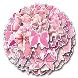 55pcs Coquette Bows Stickers, Cute Pink Aesthetic Stickers for Laptops Water Bottles Scrapbook Journal Stickers Gifts for Girls Women Waterproof Vinyl Decals Party Gift Party Decoration (Pink-1)