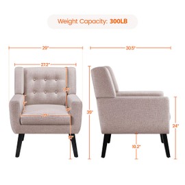 Yaheetech Accent Chair, Modern Button Tufted Armchair, Linen Fabric Sofa Chairs for Living Room Bedroom, Mid-Century Comfy Reading Chair, Beige