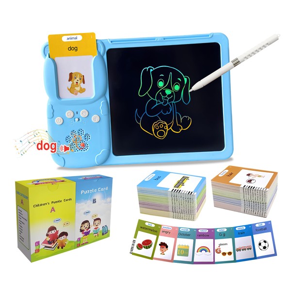 Rylai Toddler Toys LCD Writing Tablet for Kids, Pocket Speech Talking Flash Cards 510 Sight Words, Drop Resistant Drawing Pad Preschool Learning Autism Sensory Toys for 2 3 4 5 6 7 Blue