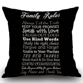 Smooffly Family Rules Decorative Cushion Covers,Quotes Cotton Linen Outdoor Pillow Cases Square Standard Throw Pillow Cover Case for Sofa Couch Bed Car 18x18 inch Black 45X45CM