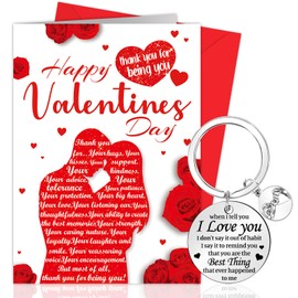 DPKOW Valentines Card Keyring Set, Valentines Gifts for Wife Husband Girlfriend Boyfriend Fiancee Partner Him Her, Valentine's Day Card with Red Envelope, Wedding Card Anniversary I Love You