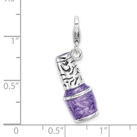 Adornica Diamonds Sterling Silver Rhodium-Plated 3-d Enameled Purple Nail Polish Bottle with Lobster Clasp Charm