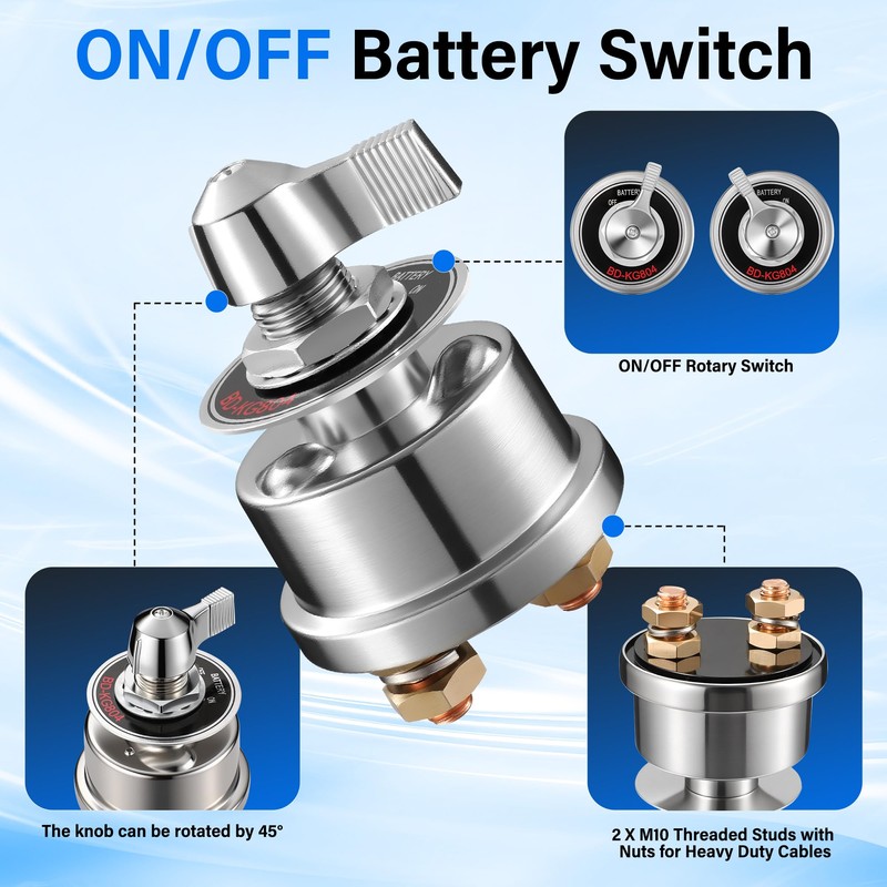 12-48V Battery Disconnect Switch 200A with Accessory and Cable, Heavy