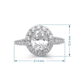 Jewelili Sterling Silver 9x7MM Oval and Round Created White Sapphire Ring, Size 7