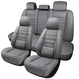 MINGBRON Leather Car Seat Covers,Car Seat Covers Full Set,Automotive Seat Covers 5 Seats,Fit for Most Cars SUV and Most Sedans Grey