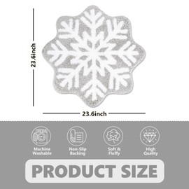 JarThenaAMCS Christmas Bathroom Rug Grey Snowflake Tufted Bath Mat Absorbent Non Slip Shower Rug Front Door Mat for Winter Xmas Home Room Entrance