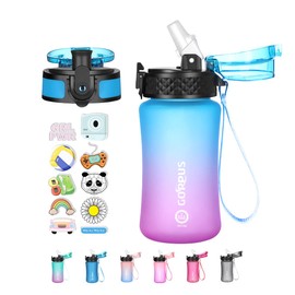 GOPPUS 350ml/12oz Trinkflasche Kinder mit Strohhalm Wasserflasche für Kohlensäurehaltige Getränke BPA-frei Kindertrinkflaschen mit Zeitmarkierung für Mädchen Auslaufsicher Flasche Kids Water Bottle