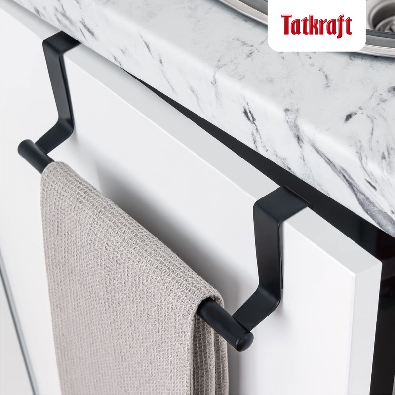 Tatkraft Horizon Black Door Towel Holder Kitchen Dish Towel Holder,