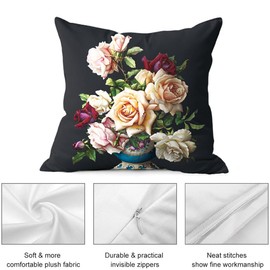 whooplaArt Elegant Decorative Velvet Floral Pillow Cover Double Sides Flower Pillowcases 18"x18" (LC-741)