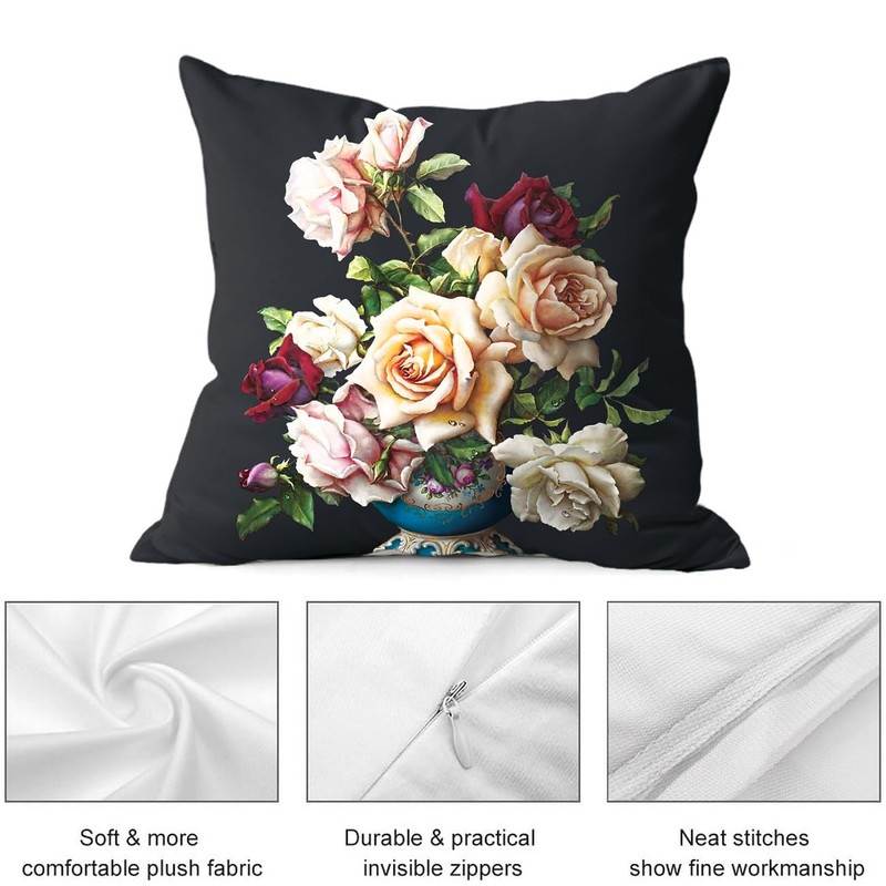 whooplaArt Elegant Decorative Velvet Floral Pillow Cover Double Sides Flower
