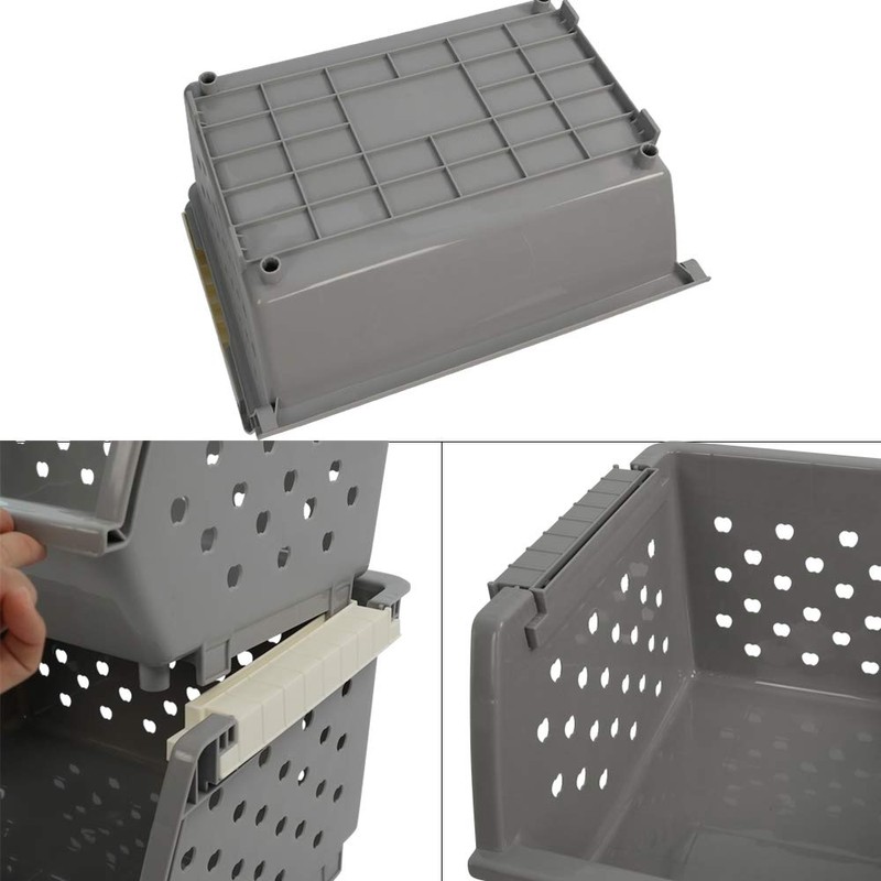 Qsbon 3-Pack Plastic Large Stackable Organizer Basket, Stacking Storage Basket,