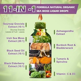 B BEWORTHS Sea Moss Liquid Drops - Irish Sea Moss Black Seed Oil with Ashwagandha, Soursop Bitters, Elderberry, Burdock Root, Bladderwrack, Multimineral Seamoss Supplement Support Antioxidant, Immune, Gut Health