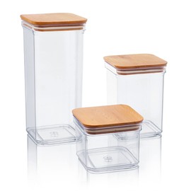 Lashuma Flour Storage Containers, Airtight, Coffee Tins Set, Transparent, Set of 3 Kitchen Canisters, Plastic