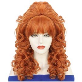 NiceLisa Agnes Retro Victorian Beehive Ginger Orange Long Curly Women Wigs Bouffant Rococo Fashion Party Cosplay Wig with Bangs