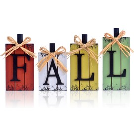 4 Pcs Fall Decorations, Wood Pumpkin Block Fall Decor 3D Thanksgiving Tiered Tray Decorations Signs Autumn Rustic Tabletop Centerpieces for Kitchen Home Office Restaurant Store (4 Colors)