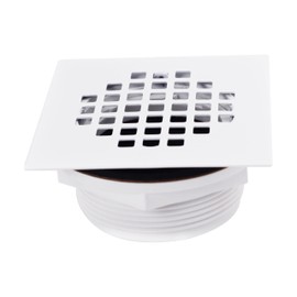 Westbrass D206PS-50 4-1/4" Square Grate Shower Drain Cover with 2" SCH 40 PVC Drain Pipe, Powder Coat White