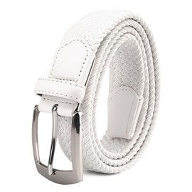 Canvas Elastic Fabric Woven Stretch Braided Belts for Men Women Junior with Multicolored/Full Sizes (1197 White, L（fits waist 37"- 41" ）L)