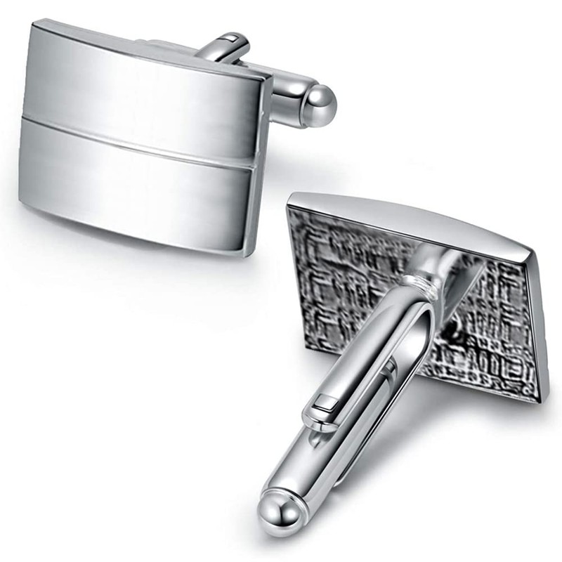 KOMUNJ Simple Stripes Cufflinks Platinum Plated Metal Geometric Shape Cuff