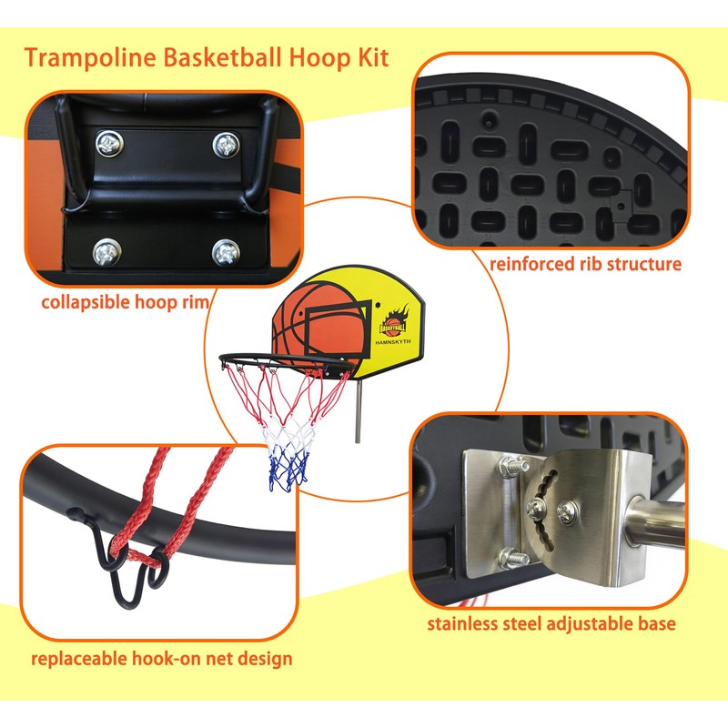 Hamnskyth Trampoline Basketball Hoop, Fits Most Straight & Curved Poles,