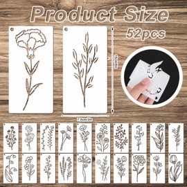 52 Piece Templates for Painting Flowers, Flowers and Leaf Stencils Flower Stencils for Crafts Reusable for Painting on Wood Craft and Canvas Pictures Wall Art Home Decoration