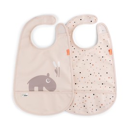 Done by Deer Ozzo Powder Bib w/Velcro 2-Pack - Waterproof, Easy-to-Clean Bibs with Pocket and Velcro Closure for Stress-Free Mealtime