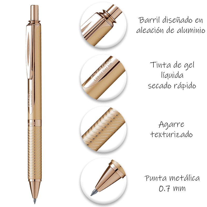 Pentel de México BL407X-A-EST Bol Energel Bl407 C/Dorado Tinta Negra