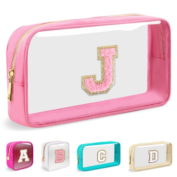 Mini bolsa de maquillaje transparente con inicial personalizada, de nailon