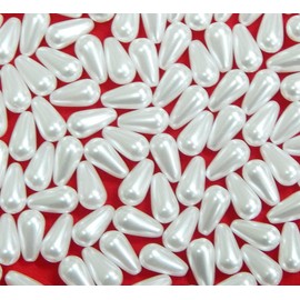 Cultured Pearls Imitation Pearls, Mother of Pearl Wax Beads, Pack of 300, 8 x 4 mm Drop Faux Pearls, for Wedding Party Decoration, Jewellery, Crafts (White)