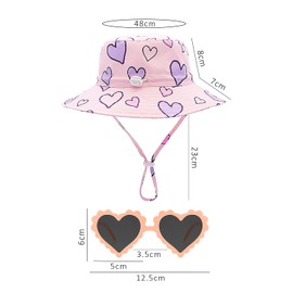 XMNIVATE 1 Love Sun Protection Hat, 1 Love Sunglasses, Summer Travel Sun Hat, Big Brim Hat with Adjustable Rope, Pink Beach Hat, Breathable and Comfortable Sun Protection Hat